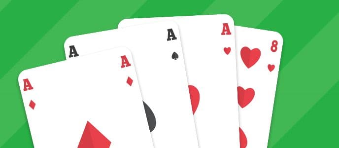 Ace of Spades, Ace of Hearts, Ace of Diamonds and 8 of Hearts