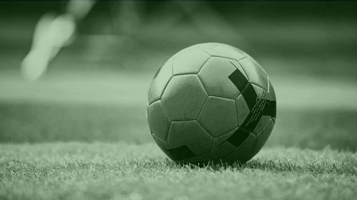 En fotboll som ligger på gräsplanen.