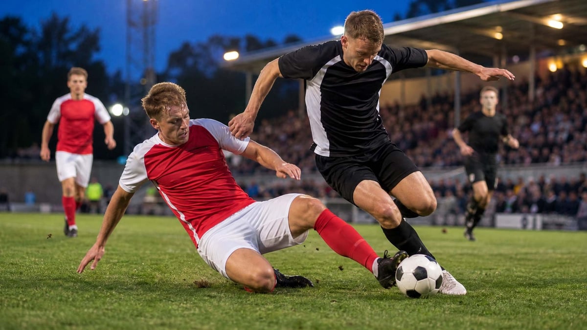 Två spelare i Superettan tävlar om bollen
