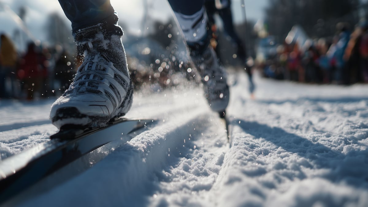 En närbild på en skidåkare i Tour de Ski.