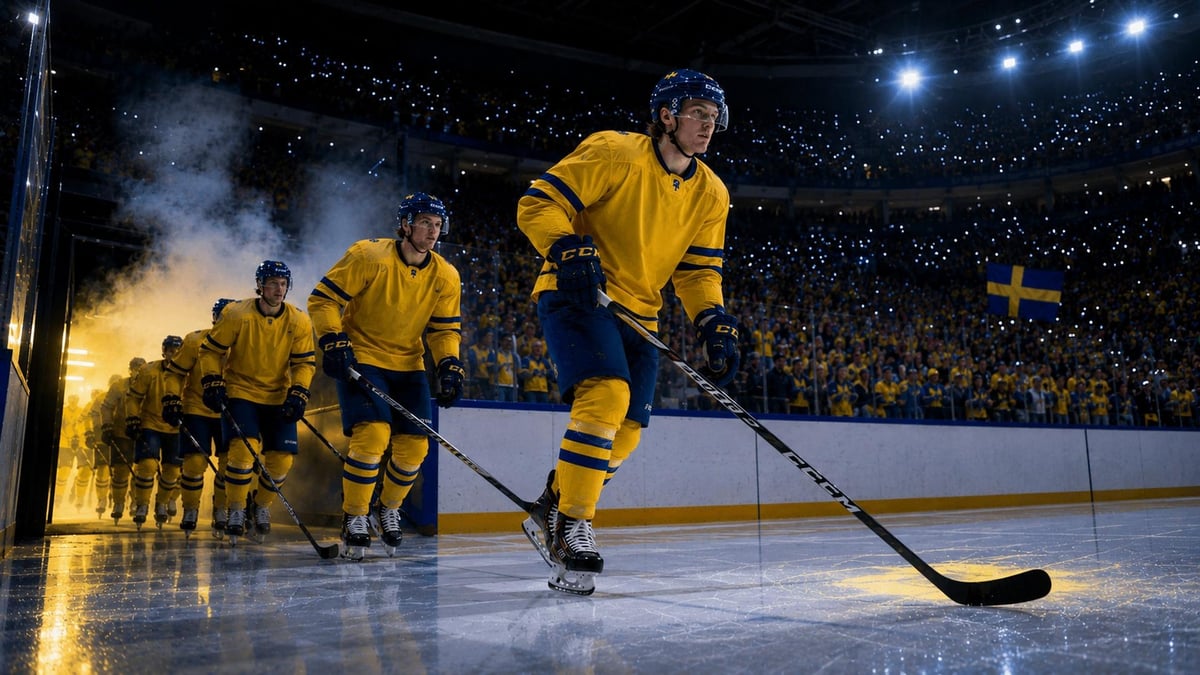 En bild som föreställer Sverige i Hockey-VM