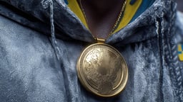 En svensk idrottare med en OS-medalj om halsen.