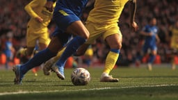 Fotbollsspelare kämpar om bollen i en närkamp. 