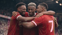 Tre fotbollsspelare kramas efter ett mål i Premier League.