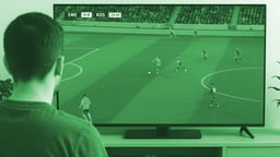 En person kollar på Sverige - Kosovo på TV.