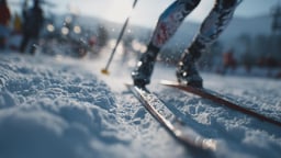 En närbild på en som tävlar i skidor.